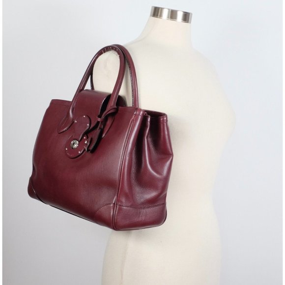 Ralph Lauren Purple Label Collection bag handbag Ricky soft burgundy open top - Picture 5 of 16